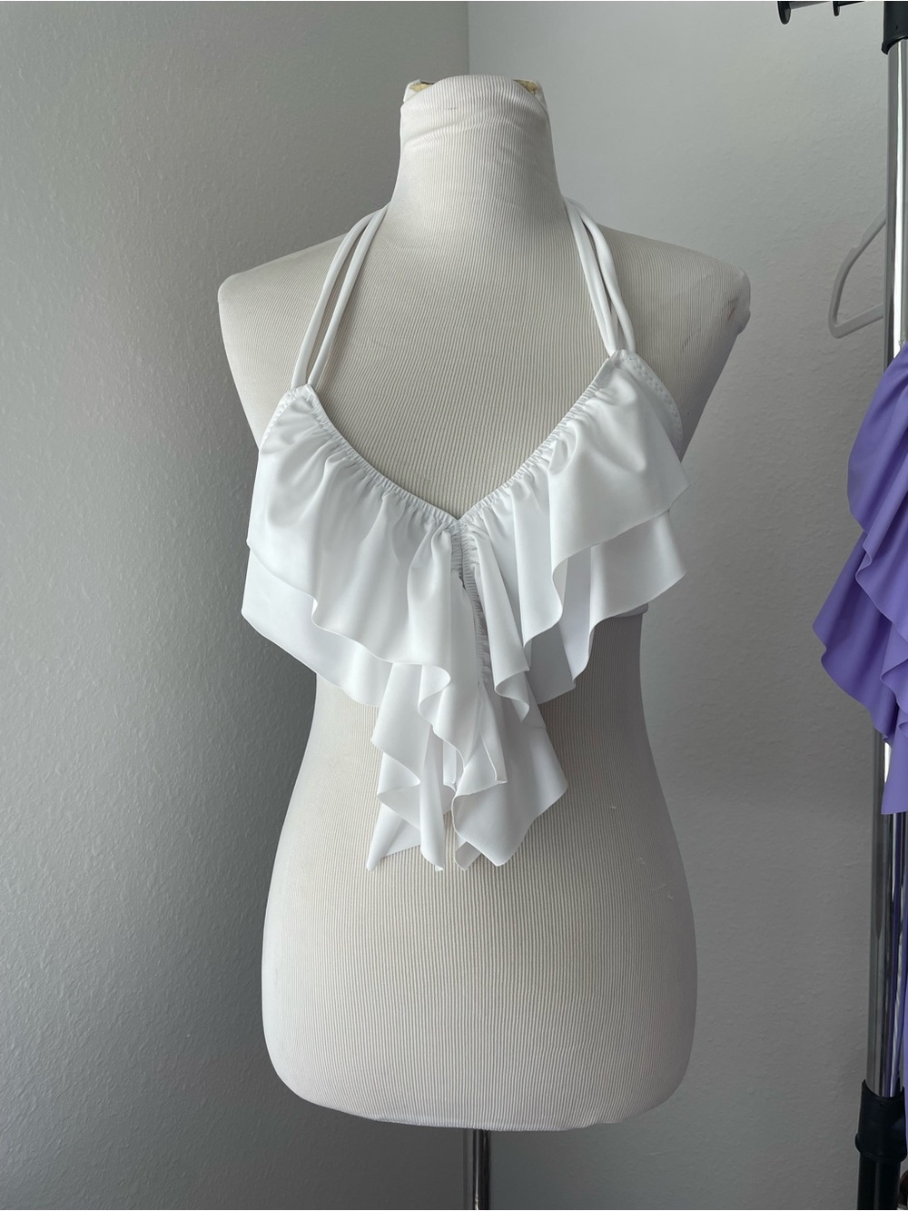White Ruffled Halter Swim Top - Picture 3 of 6